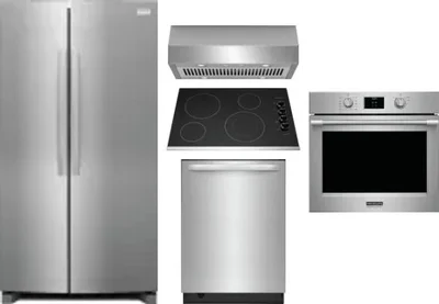 5 Piece Package Includes Refrigerator, Cooktop, Wall Oven, Hood And Dishwasher