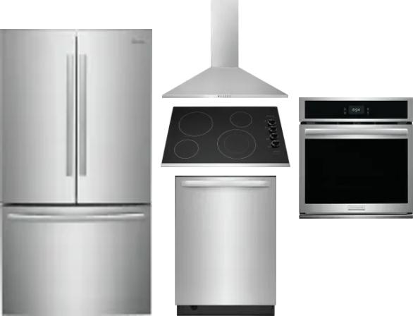 5 Piece Package Includes Refrigerator, Cooktop, Wall Oven, Hood And Dishwasher