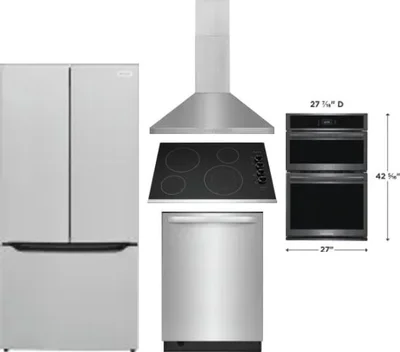 5 Piece Package Includes Refrigerator, Cooktop, Wall Oven, Hood And Dishwasher
