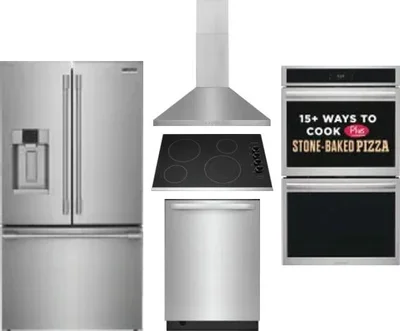 5 Piece Package Includes Refrigerator, Cooktop, Wall Oven, Hood And Dishwasher