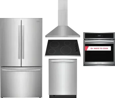 5 Piece Package Includes Refrigerator, Cooktop, Wall Oven, Hood And Dishwasher