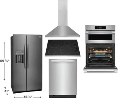 5 Piece Package Includes Refrigerator, Cooktop, Wall Oven, Hood And Dishwasher