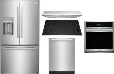 5 Piece Package Includes Refrigerator, Cooktop, Wall Oven, Hood And Dishwasher