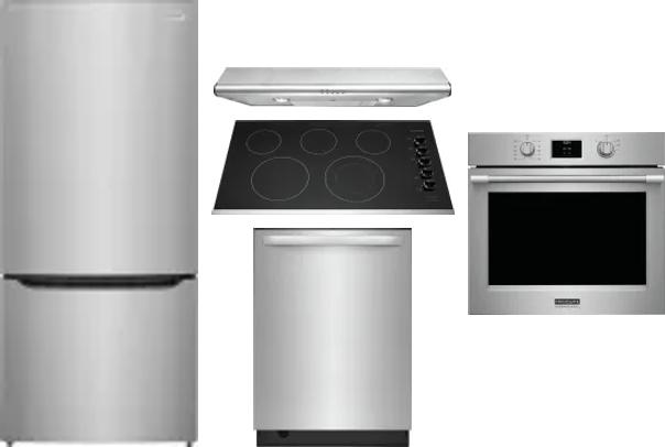 5 Piece Package Includes Refrigerator, Cooktop, Wall Oven, Hood And Dishwasher