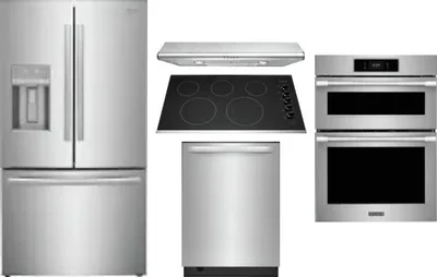 5 Piece Package Includes Refrigerator, Cooktop, Wall Oven, Hood And Dishwasher