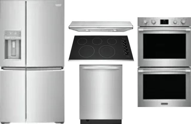 5 Piece Package Includes Refrigerator, Cooktop, Wall Oven, Hood And Dishwasher