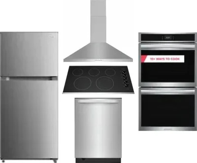 5 Piece Package Includes Refrigerator, Cooktop, Wall Oven, Hood And Dishwasher
