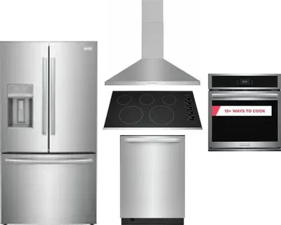 5 Piece Package Includes Refrigerator, Cooktop, Wall Oven, Hood And Dishwasher