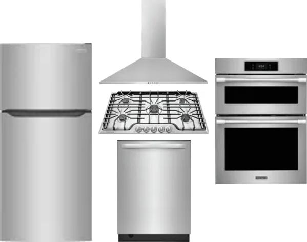 5 Piece Package Includes Refrigerator, Cooktop, Wall Oven, Hood And Dishwasher