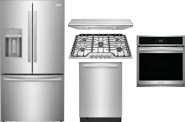 5 Piece Package Includes Refrigerator, Cooktop, Wall Oven, Hood And Dishwasher