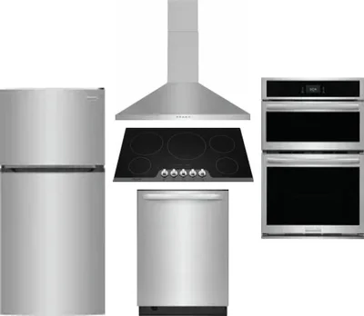 5 Piece Package Includes Refrigerator, Cooktop, Wall Oven, Hood And Dishwasher