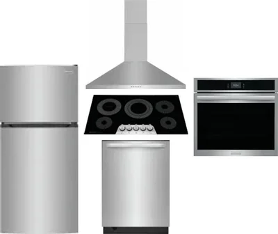 5 Piece Package Includes Refrigerator, Cooktop, Wall Oven, Hood And Dishwasher