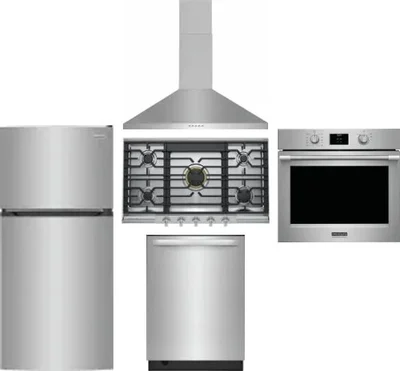5 Piece Package Includes Refrigerator, Cooktop, Wall Oven, Hood And Dishwasher