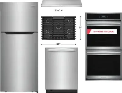 5 Piece Package Includes Refrigerator, Cooktop, Wall Oven, Hood And Dishwasher