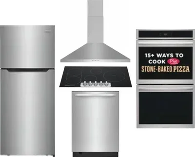 5 Piece Package Includes Refrigerator, Cooktop, Wall Oven, Hood And Dishwasher