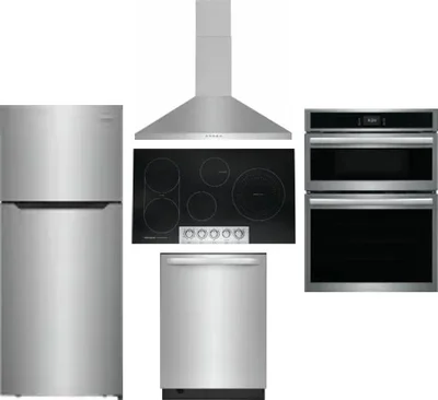5 Piece Package Includes Refrigerator, Cooktop, Wall Oven, Hood And Dishwasher