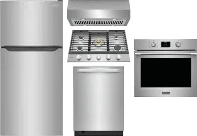 5 Piece Package Includes Refrigerator, Cooktop, Wall Oven, Hood And Dishwasher