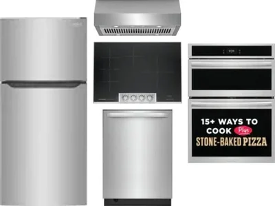 5 Piece Package Includes Refrigerator, Cooktop, Wall Oven, Hood And Dishwasher