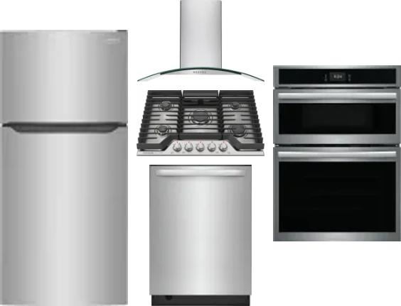5 Piece Package Includes Refrigerator, Cooktop, Wall Oven, Hood And Dishwasher
