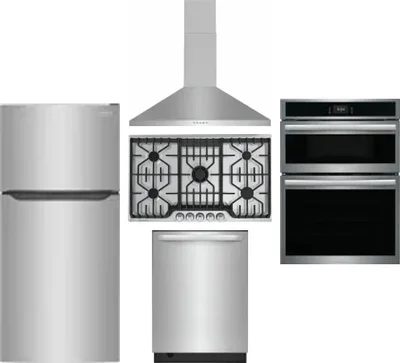 5 Piece Package Includes Refrigerator, Cooktop, Wall Oven, Hood And Dishwasher