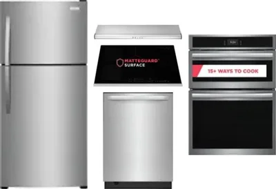 5 Piece Package Includes Refrigerator, Cooktop, Wall Oven, Hood And Dishwasher