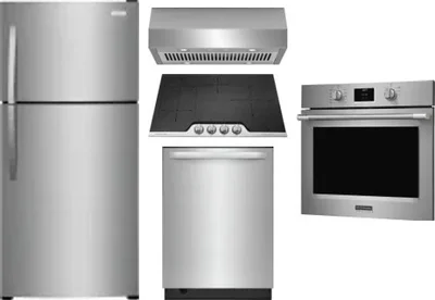 5 Piece Package Includes Refrigerator, Cooktop, Wall Oven, Hood And Dishwasher