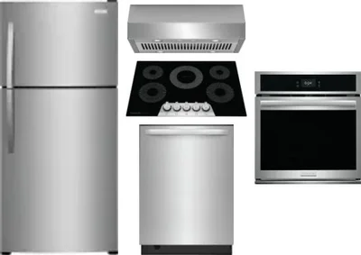 5 Piece Package Includes Refrigerator, Cooktop, Wall Oven, Hood And Dishwasher