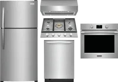 5 Piece Package Includes Refrigerator, Cooktop, Wall Oven, Hood And Dishwasher