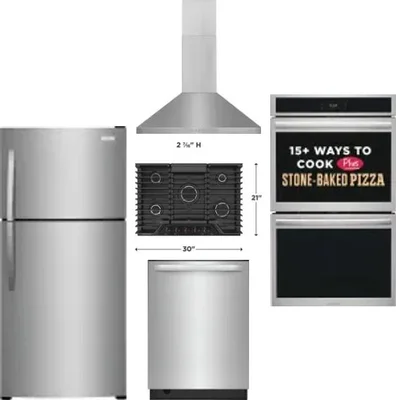 5 Piece Package Includes Refrigerator, Cooktop, Wall Oven, Hood And Dishwasher