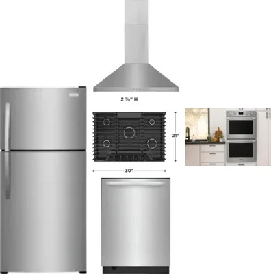 5 Piece Package Includes Refrigerator, Cooktop, Wall Oven, Hood And Dishwasher