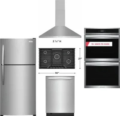 5 Piece Package Includes Refrigerator, Cooktop, Wall Oven, Hood And Dishwasher