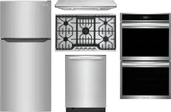 5 Piece Package Includes Refrigerator, Cooktop, Wall Oven, Hood And Dishwasher