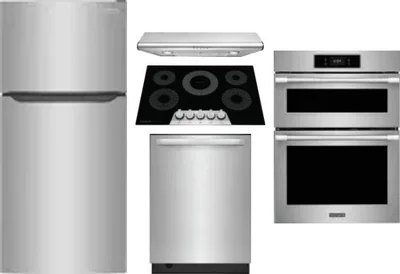 5 Piece Package Includes Refrigerator, Cooktop, Wall Oven, Hood And Dishwasher
