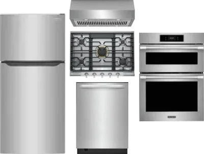 5 Piece Package Includes Refrigerator, Cooktop, Wall Oven, Hood And Dishwasher