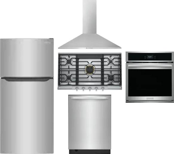 5 Piece Package Includes Refrigerator, Cooktop, Wall Oven, Hood And Dishwasher