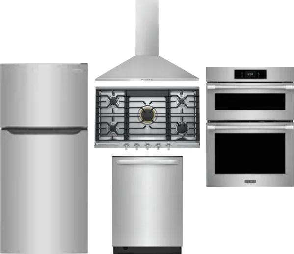 5 Piece Package Includes Refrigerator, Cooktop, Wall Oven, Hood And Dishwasher