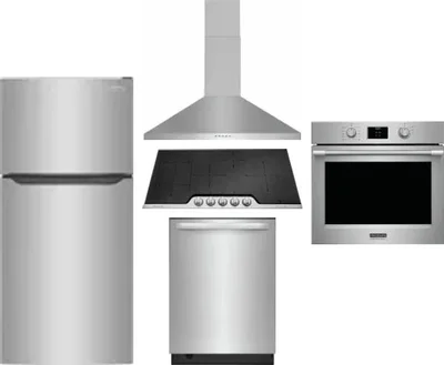 5 Piece Package Includes Refrigerator, Cooktop, Wall Oven, Hood And Dishwasher