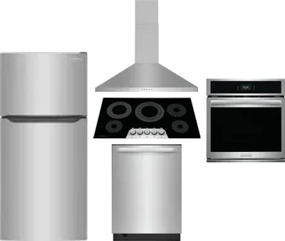 5 Piece Package Includes Refrigerator, Cooktop, Wall Oven, Hood And Dishwasher