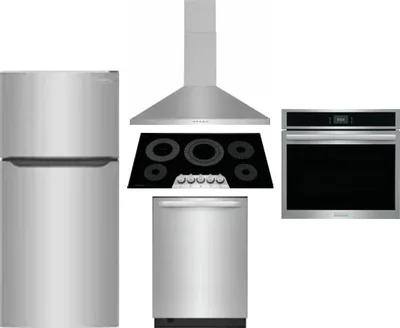 5 Piece Package Includes Refrigerator, Cooktop, Wall Oven, Hood And Dishwasher