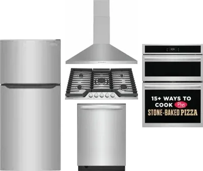 5 Piece Package Includes Refrigerator, Cooktop, Wall Oven, Hood And Dishwasher