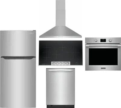 5 Piece Package Includes Refrigerator, Cooktop, Wall Oven, Hood And Dishwasher