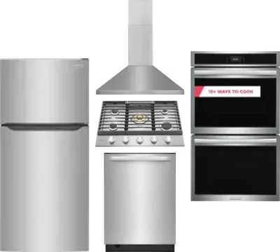 5 Piece Package Includes Refrigerator, Cooktop, Wall Oven, Hood And Dishwasher