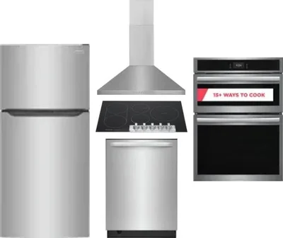 5 Piece Package Includes Refrigerator, Cooktop, Wall Oven, Hood And Dishwasher