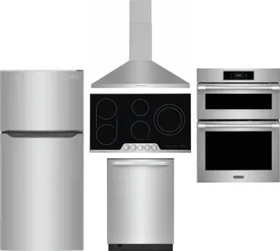 5 Piece Package Includes Refrigerator, Cooktop, Wall Oven, Hood And Dishwasher
