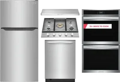 5 Piece Package Includes Refrigerator, Cooktop, Wall Oven, Hood And Dishwasher