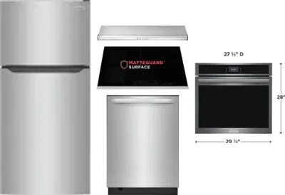 5 Piece Package Includes Refrigerator, Cooktop, Wall Oven, Hood And Dishwasher