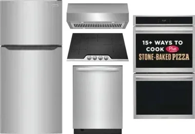 5 Piece Package Includes Refrigerator, Cooktop, Wall Oven, Hood And Dishwasher