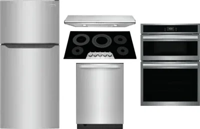 5 Piece Package Includes Refrigerator, Cooktop, Wall Oven, Hood And Dishwasher