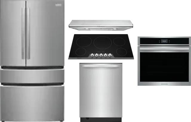 5 Piece Package Includes Refrigerator, Cooktop, Wall Oven, Hood And Dishwasher