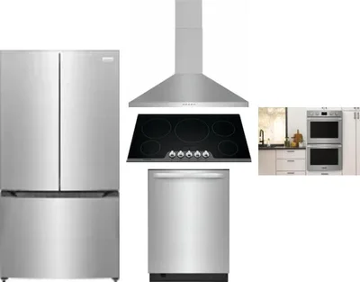 5 Piece Package Includes Refrigerator, Cooktop, Wall Oven, Hood And Dishwasher